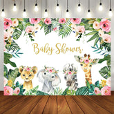 Aperturee - Jungle Pink Rose and Baby Animals Baby Shower Backdrop
